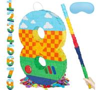 PCFING 20 Inch Toy Inspired Number 8 Piñata for Birthday Party Decorations | With 30 In Stick Blindfold Confetti for Boy Girl Adults Party , Anniversary Celebration, Fiesta