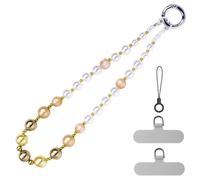 pcgaga Designed Pearl Beaded Phone Charm, Phone Wrist Strap, Handmade Bracelet Straps, Anti-Lost Lanyard Wrist Chain for Airpods Women Girls Gift (Gold Memory)