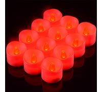 PChero 12 Packs Red LED Tea Lights with Timer, Flickering Flameless Battery Operated Tealights Electric Fake Candles for Wedding Centerpieces Halloween Christmas Home Decor
