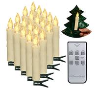 PChero Christmas Tree Candles, 20pcs LED Flameless Flickering Battery Taper Candles with Remote Timer/Removable Clips/Waterproof Rings for Home Party Indoor Outdoor Xmas Trees Decor - Warm White