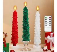 PChero Christmas Tree Candles with Remote Control, 3 Pack Real Wax LED Battery Operated Flameless Fake Tapered Candles Flickering for Xmas Party Fireplace Home Room Table Decorations