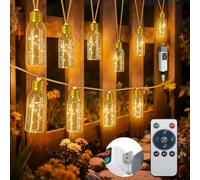 PChero Festoon Lights Outdoor with Remote Timer, 6M/20Ft USB Rechargeable IP65 Waterproof Garden String Lights with 10 Shatterproof LED Bulbs for Garden Patio Camping Balcony Party Yard Home Decor