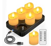 PChero Rechargeable Candles with Remote, 6 Pack LED Flameless Tea Lights Battery Operated Tealight Candles Flickering with Charging Base for Christmas Halloween New Years Eve Party Decorations