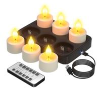 PChero Rechargeable Tea Lights with Charging Base, 6 Pack LED Flameless Battery Operated Fake Tealight Candles Flickering with Remote Control Timer for Home Room Halloween Christmas Decorations