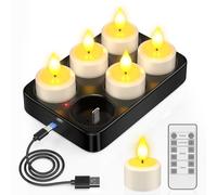 PChero Rechargeable Tea Lights with Charging Station, 6 Pack Battery LED Flameless Electric Tealight Candles Flickering with Remote & Timer for Home Room Party Table Halloween Christmas Decorations