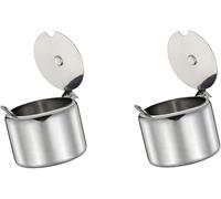 Pchnfei 2Pcs Stainless Steel Sugar Bowl Spice Pot Sugar Canister with Spoon - Silver, 285 ml Portable and Useful Economical easoning Jar for Home Kitchen Sugar Bowls