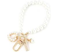 Pchnfei Women's Imitation Pearl Car Keychain, Ring Charm Gifts, Golden Chain Backpack Key Pendant Accessories Love Heart Keychain Car Accessories for Women