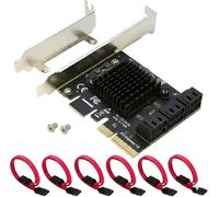 PCI-E SATA Expansion Card 6 Ports PCIe x4 to SATA 3.0 6Gbps Expansion Controller Adapter Card with 6 SATA Cables and Low Profile Bracket, Non-Raid( ASM1166 ) (PCIE X4 SATA 6 Ports)