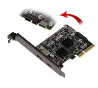KALEA-INFORMATIQUE PCIe USB 3.2 Gen2 10G controller card with 2 external A and C ports and 2 internal 19-pin and E-type ports. ASM 3142 chipset and Via VLI VL822