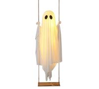 Pcingsia Halloween Decorations Outdoor, 5 FT Large Hanging Swing Ghost Halloween Decor With String Lights, Spooky Cute Ghosts Decorations For Front Porch Yard Garden Tree
