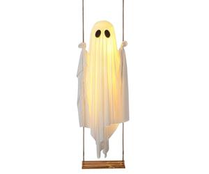 Pcingsia Halloween Decorations Outdoor, 5 FT Large Hanging Swing Ghost Halloween Decor With String Lights, Spooky Cute Ghosts Decorations For Front Porch Yard Garden Tree