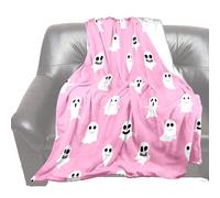 Pcingsia Halloween Pink Ghost Blanket, Pink And White Halloween Blankets And Throws, Ghost Blanket, Cashmere And Cupcakes Blanket, Super Soft Flannel Pink Blankets