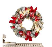 Pcingsia Outdoor Christmas Wreath with Lights | 11.81in Snowy Flocked Christmas Wreath Decorations with LED Lights and Balls,Holiday Ornament, Front Door Christmas Wreath Battery Operated