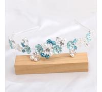 PCJUNLINH Vintage Color Bridal Hair Accessories Bridal Hairpin - Alloy Rhinestone Headwear for Weddings, Summer Events and Photography FG01078 (FG01078 silver blue)