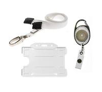 PCL Media ltd 3 Piece ID Badge Set Lanyard with Card Holder, Retractable Badge Reel, & ID Card Badge Holder, White PCL Media ltd
