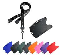 PCL Media ltd Black Staff Lanyard with Card Holder & Safety Breakaway Clip & Matching Dual Double Sided Colour ID Staff Lanyard with Card Holder (Pack of 10)