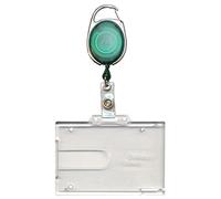 PCL Media ltd Green Retractable Badge Reel with Carabiner Clip and Double Sided Badge Buddy ID Card Holder Clear Rigid ID Badge Holder - Holds Two ID Card Ski Pass Holder