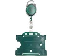 PCL Media ltd Green Retractable Badge Reel with Carabiner Clip and Green ID Card Holders, Open-Faced Rigid ID Badge Holder - Holds One ID Card Ski Pass Holder