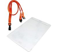 PCL Media ltd Orange Plastic Clip A6 Lanyard Pouch & Clear ID Badge Pass Holder Name Tag Pocket A6 Size Insert Size 152 x 108mm ID Badge Holder and Lanyard