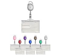 PCL Media ltd Pink Retractable Badge Reel with Carabiner Clip and Double Sided Badge Buddy ID Card Holder Clear Rigid ID Badge Holder - Holds Two ID Card Ski Pass Holder