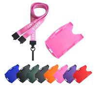 PCL Media ltd® Pink Staff Lanyard with Card Holder Safety Breakaway Clip Staff Lanyard with Card Holder & Matching Colour Dual Double Sided Badge Holder