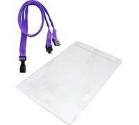 PCL Media ltd Purple Plastic Clip A6 Lanyard Pouch & Clear ID Badge Pass Holder Name Tag Pocket A6 Size Insert Size 152 x 108mm ID Badge Holder and Lanyard