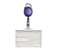 PCL Media ltd Purple Retractable Badge Reel with Carabiner Clip and Double Sided Badge Buddy ID Card Holder Clear Rigid ID Badge Holder - Holds Two ID Card Ski Pass Holder
