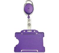 PCL Media ltd Purple Retractable Badge Reel with Carabiner Clip and Purple ID Card Holders, Open-Faced Rigid ID Badge Holder - Holds One ID Card Ski Pass Holder