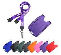 PCL Media ltd® Purple Staff Lanyard with Card Holder Safety Breakaway Clip Staff Lanyard with Card Holder & Matching Dual Double Sided Colour ID Badge Holder