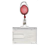 PCL Media ltd Red Retractable Badge Reel with Carabiner Clip and Double Sided Badge Buddy ID Card Holder Clear Rigid ID Badge Holder - Holds Two ID Card Ski Pass Holder
