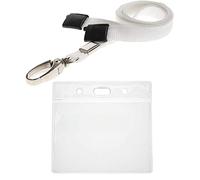 PCL Media ltd White Lanyard with Card Holder Clear Plastic Pocket ID Badge Holder for Name Tags or ID Badges Plastic Wallet Pocket Pouch - Metal Clip Lanyard with Safety Breakaway