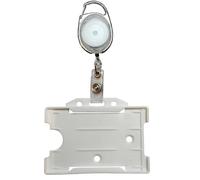 PCL Media ltd White Retractable Badge Reel with Carabiner Clip and White ID Card Holders, Open-Faced Rigid ID Badge Holder - Holds One ID Card Ski Pass Holder
