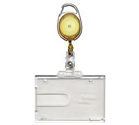 PCL Media ltd Yellow Retractable Badge Reel with Carabiner Clip and Double Sided Badge Buddy ID Card Holder Clear Rigid ID Badge Holder - Holds Two ID Card Ski Pass Holder