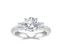 Pcmaciyn Moissanite 2.5 Carat D Color VVS1 Round Cut Moissanite 3 Stone Ring 925 Sterling Silver Plated 18K White Gold Moissanite Wedding Band, Gemstone, Moissanite