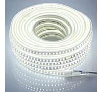 pcningled 230V 240V Cold White LED Strip Light 15M with Plug IP67 Waterproof 120 LEDs/M, 15 Meters 9W/M Cuttable Every 1M Bright Flexible Lighting for Indoor and Outdoor Use(Cold White, 15M)