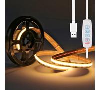 pcningled 5V USB Powered COB Adhesive LED Strip Light 1M 640leds 3 Colour, 5 Volts Plug in 1 Meter Warm White Neutral White Cold White 3 in 1 Bright Flexible Strips Lights with Controller