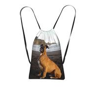 Pcoiuyb Beach Brown Boxer Dog Portrait, Drawstring Sackpack Unisex String Bag Sport Gym Bag Casual Daypack Foldable Drawstring Backpack