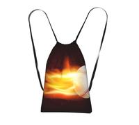 Pcoiuyb Burning Baseball Fire Flame Pattern, Drawstring Sackpack Unisex String Bag Sport Gym Bag Casual Daypack Foldable Drawstring Backpack