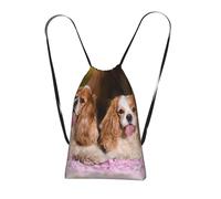 Pcoiuyb Cavalier King Charles Spaniel White Brown Dogs, Drawstring Sackpack Unisex String Bag Sport Gym Bag Casual Daypack Foldable Drawstring Backpack