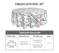 Pcoiuyb Colorful Math Doodles On Grid, Round Tablecloth Waterproof Dust-Proof Tabletop Wrinkle Resistant Table Cover - 60 in