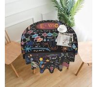 Pcoiuyb Colorful Scientific Formulas Calculations Board, Round Tablecloth Waterproof Dust-Proof Tabletop Wrinkle Resistant Table Cover - 60 in