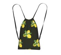 Pcoiuyb Lemon With Branch And Lilies Bouquet Black, Drawstring Sackpack Unisex String Bag Sport Gym Bag Casual Daypack Foldable Drawstring Backpack