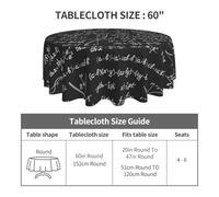 Pcoiuyb Math Vector Seamless, Round Tablecloth Waterproof Dust-Proof Tabletop Wrinkle Resistant Table Cover - 60 in