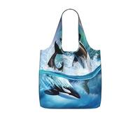 Pcoiuyb Orca Killer Whales Wave,Shopping Bags Reusable Grocery Bags Foldable Tote Bags Large Capacity Storage Bag