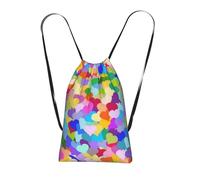 Pcoiuyb Rainbow Heart Confetti, Drawstring Sackpack Unisex String Bag Sport Gym Bag Casual Daypack Foldable Drawstring Backpack