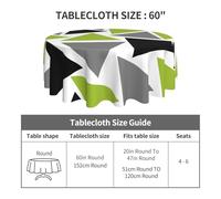 Pcoiuyb Random Triangles Lime Green Gray Black On White, Round Tablecloth Waterproof Dust-Proof Tabletop Wrinkle Resistant Table Cover - 60 in