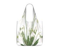 Pcoiuyb White Snowdrop Flower Botanical Watercolor Painting,Shopping Bags Reusable Grocery Bags Foldable Tote Bags Large Capacity Storage Bag
