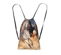 Pcoiuyb Wild Horse Running Against Sand Storm, Drawstring Sackpack Unisex String Bag Sport Gym Bag Casual Daypack Foldable Drawstring Backpack