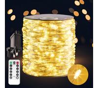 PCORES 160M Plug in Fairy Lights with Remote Warm White 1600 LED Silver Wire LED String Lights for Bedroom Living Room Patio Porch Garden Christmas Tree