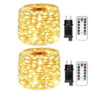PCORES 200 LED Plug in Fairy Lights 20M/66FT Silver Copper Wire String Lights with Remote & Timer, 8 Modes, Waterproof, Warm White - Dimmable for Bedroom, Wedding, Party, Christmas Decorations（2Pack）